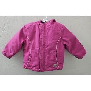Carhartt Girls Toddler Pink Jacket Size 18 Months Duck Canvas Hooded Please Read